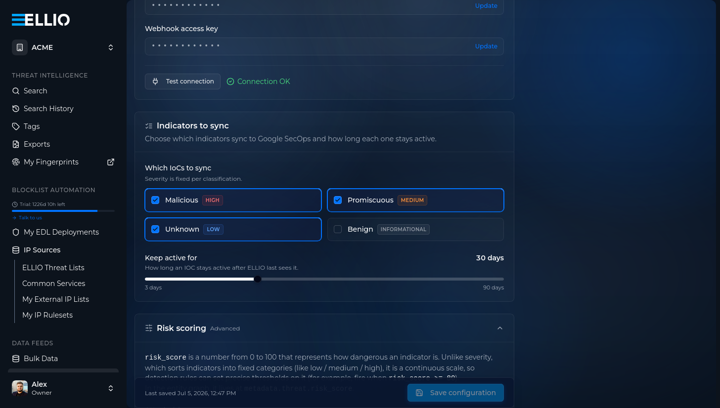 Indicators to sync: classification selection and the keep-active window